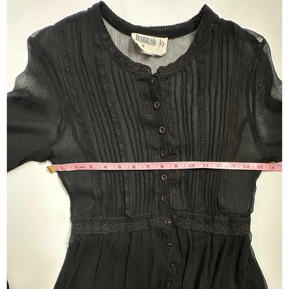 Y2K Hannah Jo Black Sheer Lace Silk Blouse Romantic Whimsigoth Babydoll Top XS/S - Picture 5 of 13